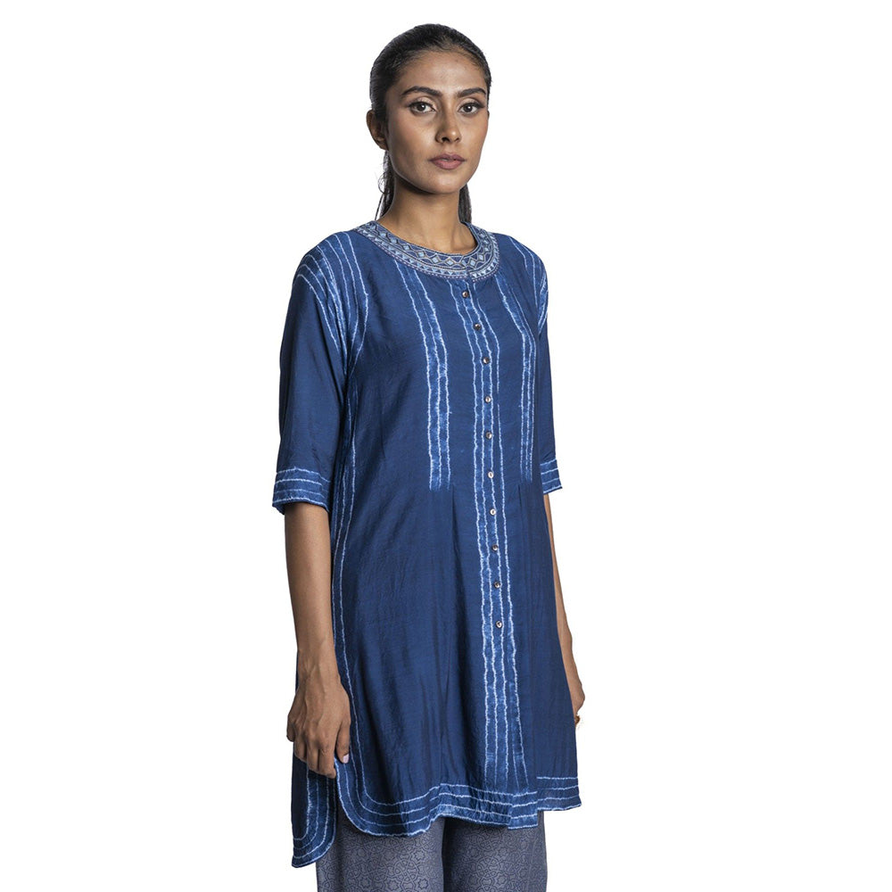 Krishna Mehta Blue Printed Chanderi Tunic (Set of 2)