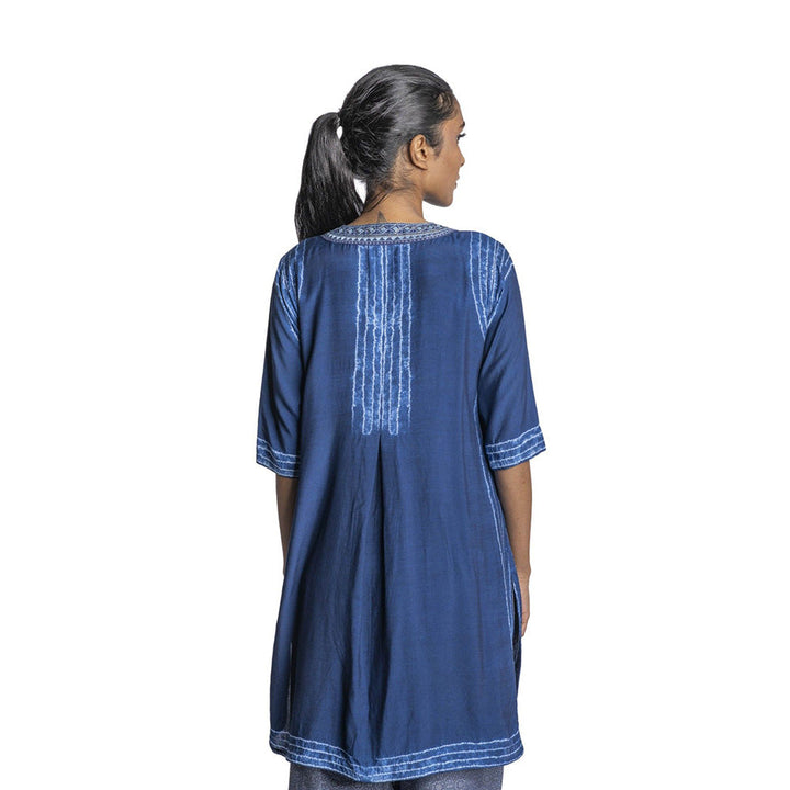 Krishna Mehta Blue Printed Chanderi Tunic (Set of 2)