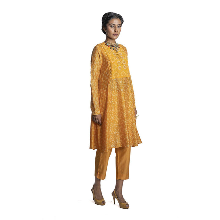 Krishna Mehta Yellow Chanderi Printed Kurta (Set of 2)