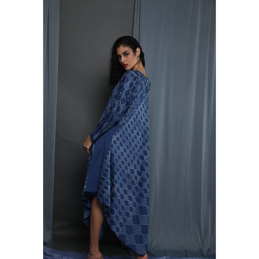 Krishna Mehta Blue Asymetric Printed Midi Dress