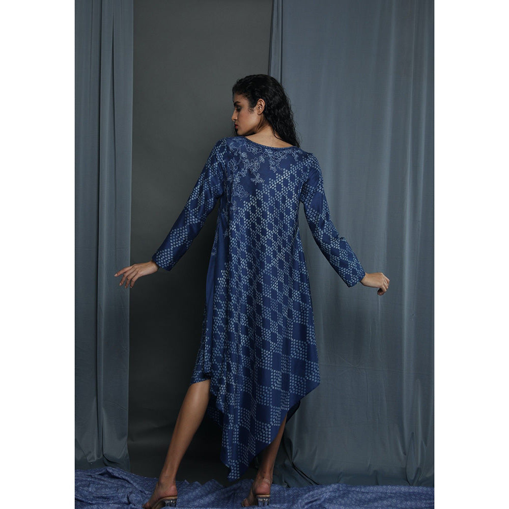 Krishna Mehta Blue Asymetric Printed Midi Dress