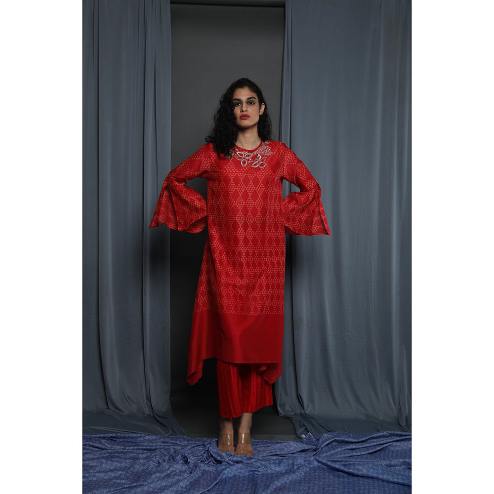 Krishna Mehta Red Printed Kurta