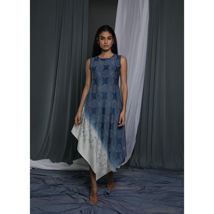 Krishna Mehta Navy Blue Shaded Asymetric Maxi Dress