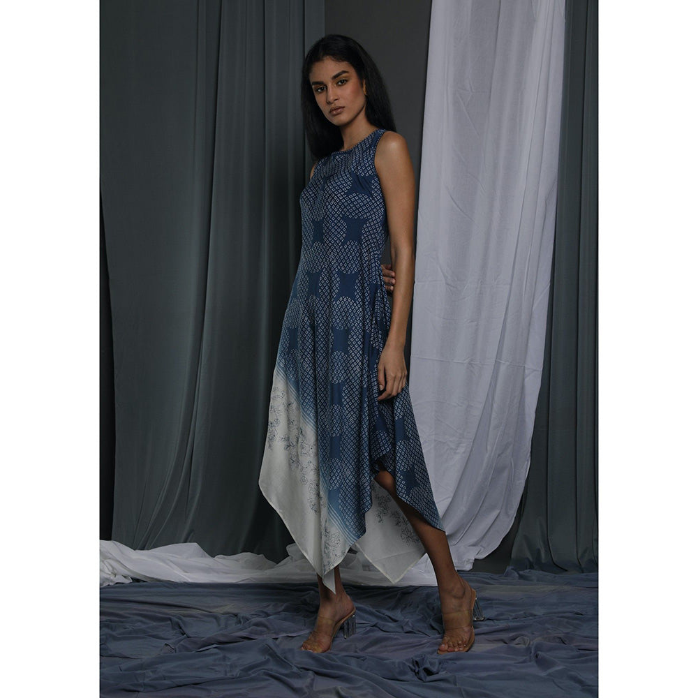 Krishna Mehta Navy Blue Shaded Asymetric Maxi Dress