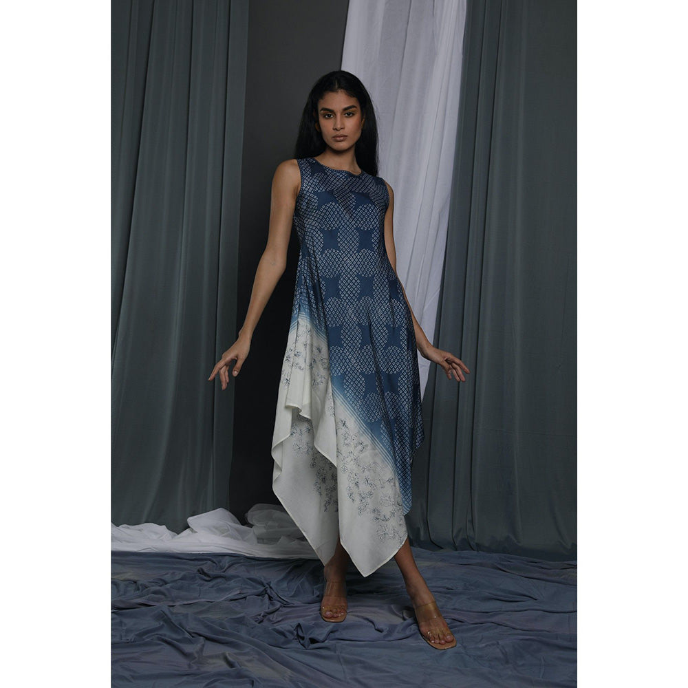 Krishna Mehta Navy Blue Shaded Asymetric Maxi Dress