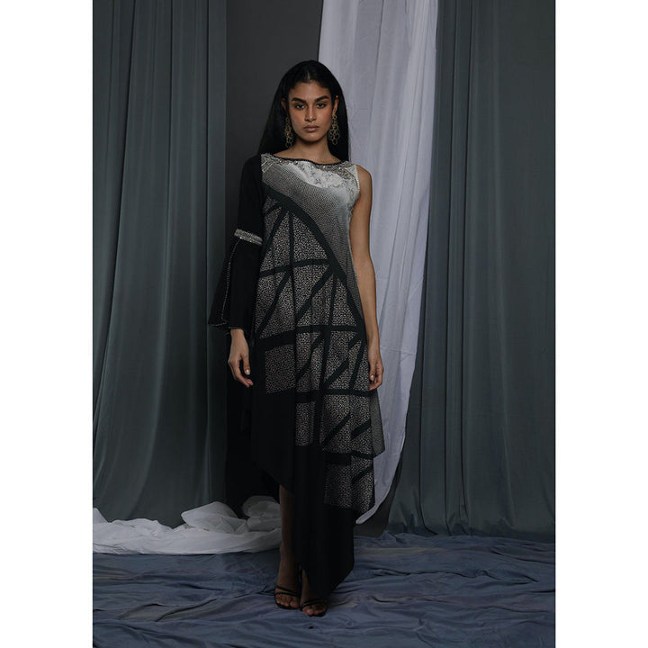 Krishna Mehta Black Shaded One Sleeve Maxi Dress