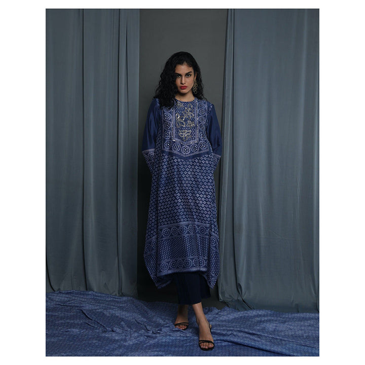 Krishna Mehta Navy Blue Printed Kurta