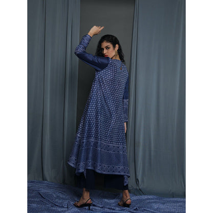Krishna Mehta Navy Blue Printed Kurta