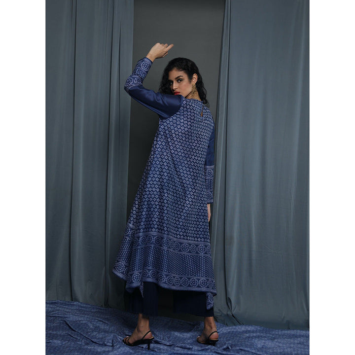 Krishna Mehta Navy Blue Printed Kurta