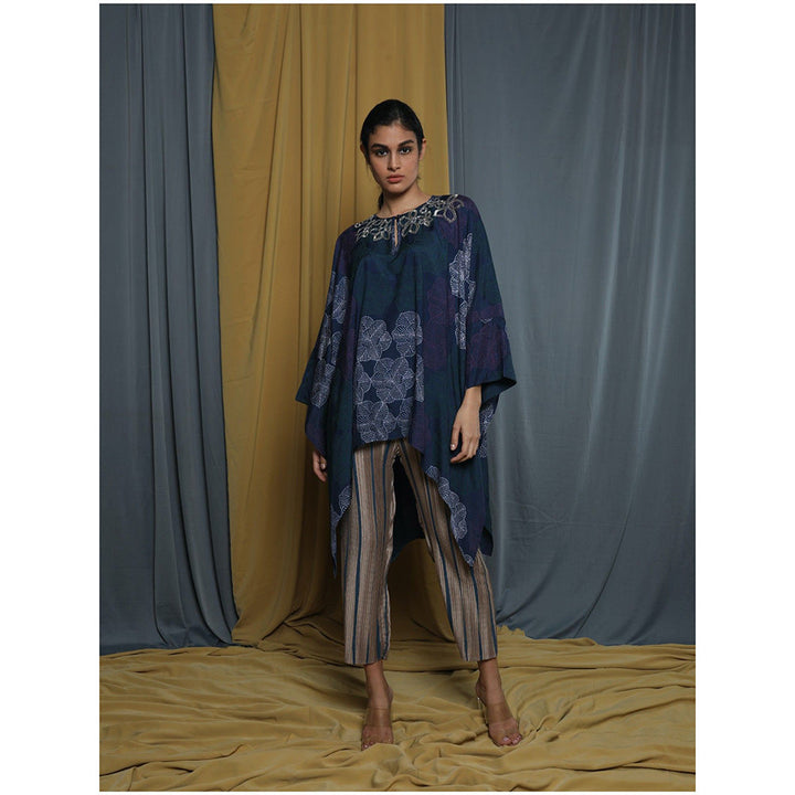 Krishna Mehta Navy Blue Printed Kaftan