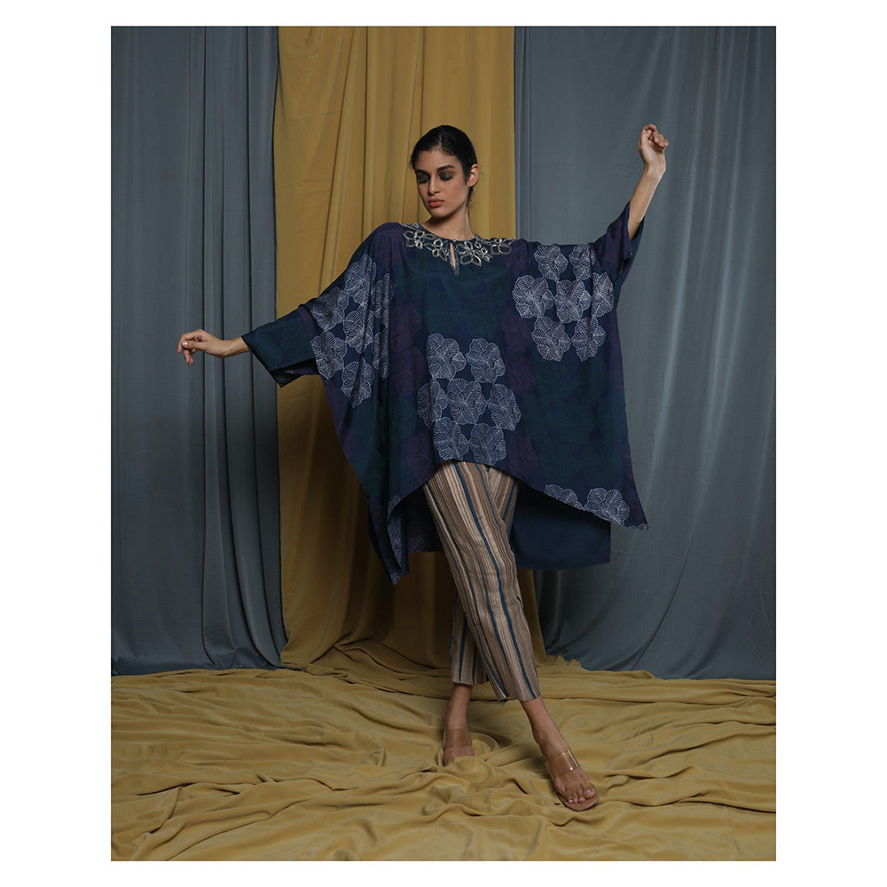 Krishna Mehta Navy Blue Printed Kaftan