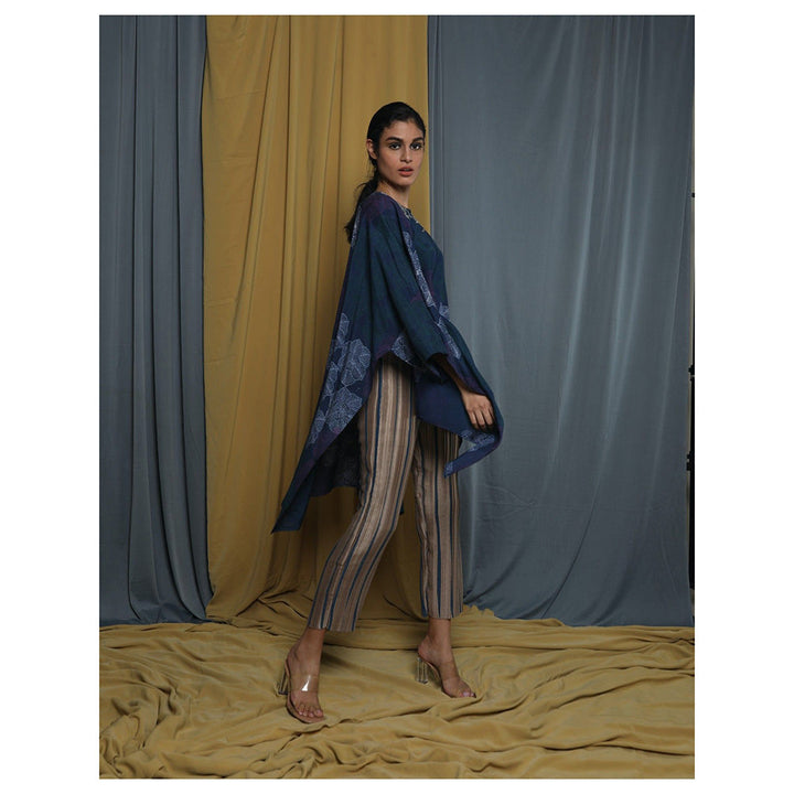 Krishna Mehta Navy Blue Printed Kaftan