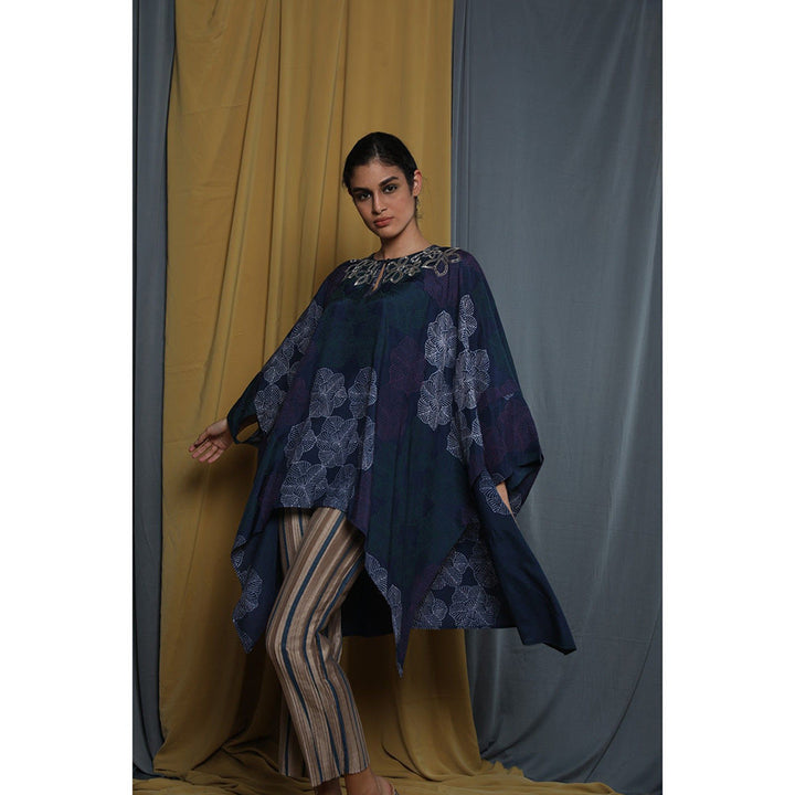 Krishna Mehta Navy Blue Printed Kaftan