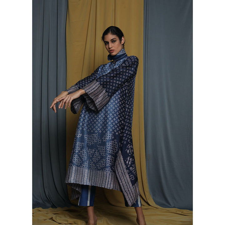 Krishna Mehta Navy Blue Shaded Block Printed Kurta