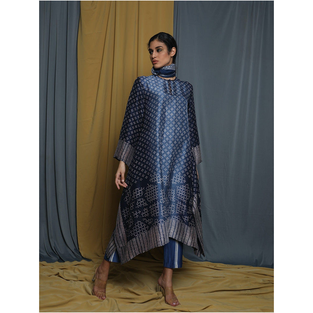 Krishna Mehta Navy Blue Shaded Block Printed Kurta