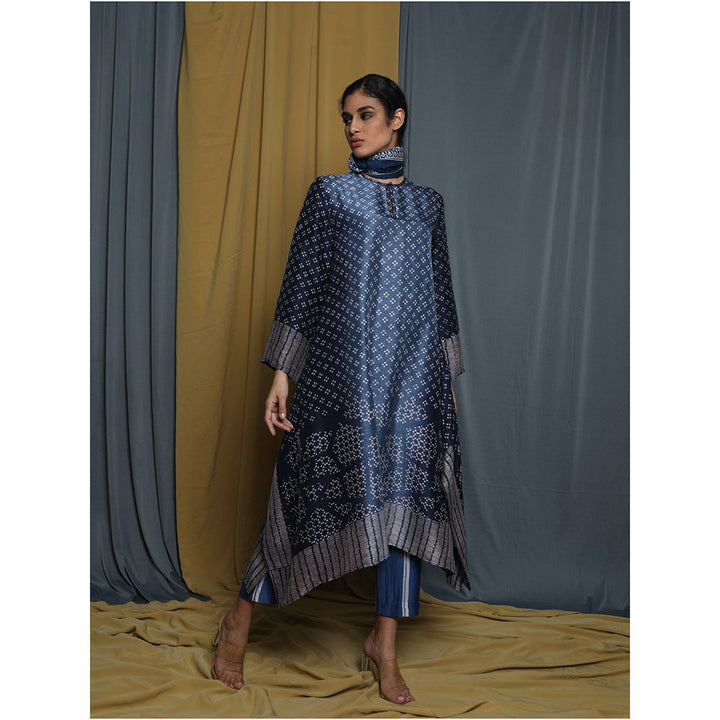 Krishna Mehta Navy Blue Shaded Block Printed Kurta