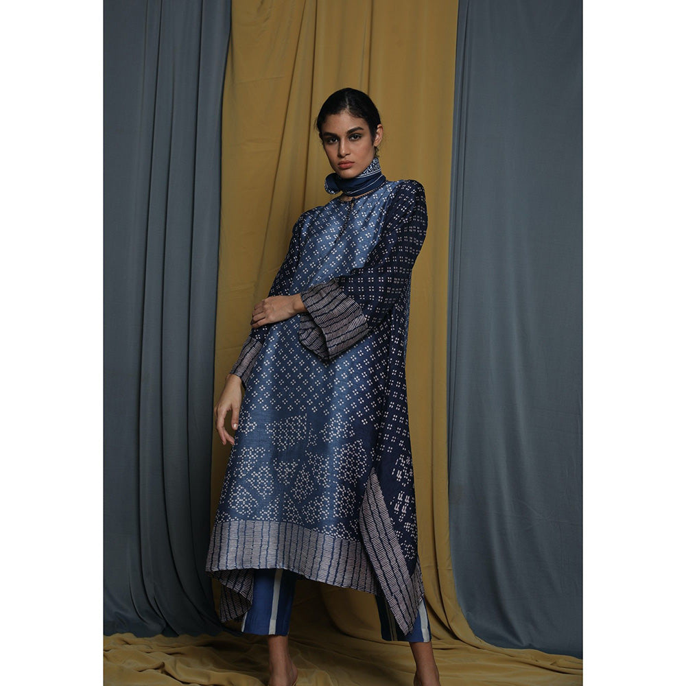 Krishna Mehta Navy Blue Shaded Block Printed Kurta