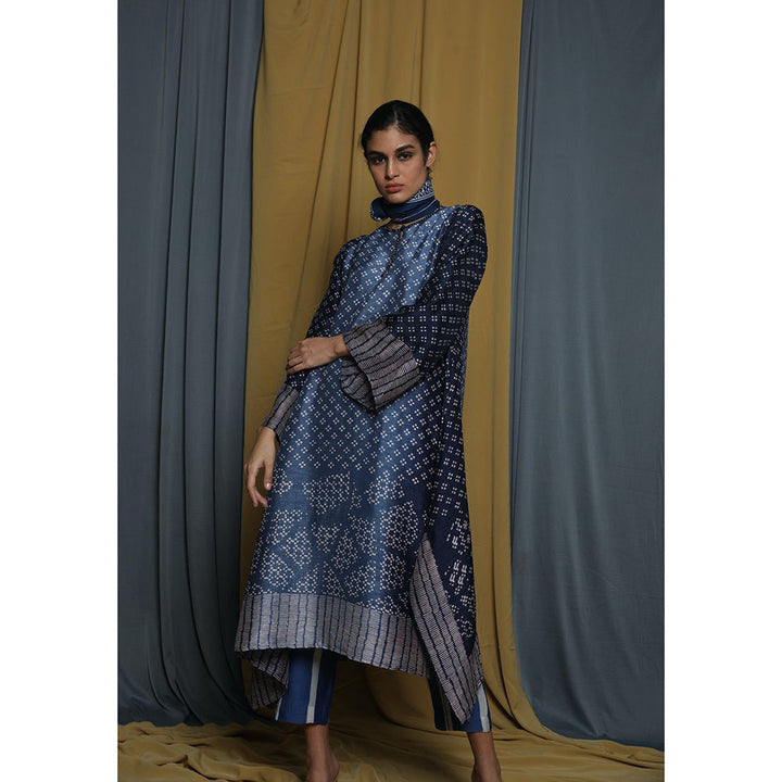 Krishna Mehta Navy Blue Shaded Block Printed Kurta