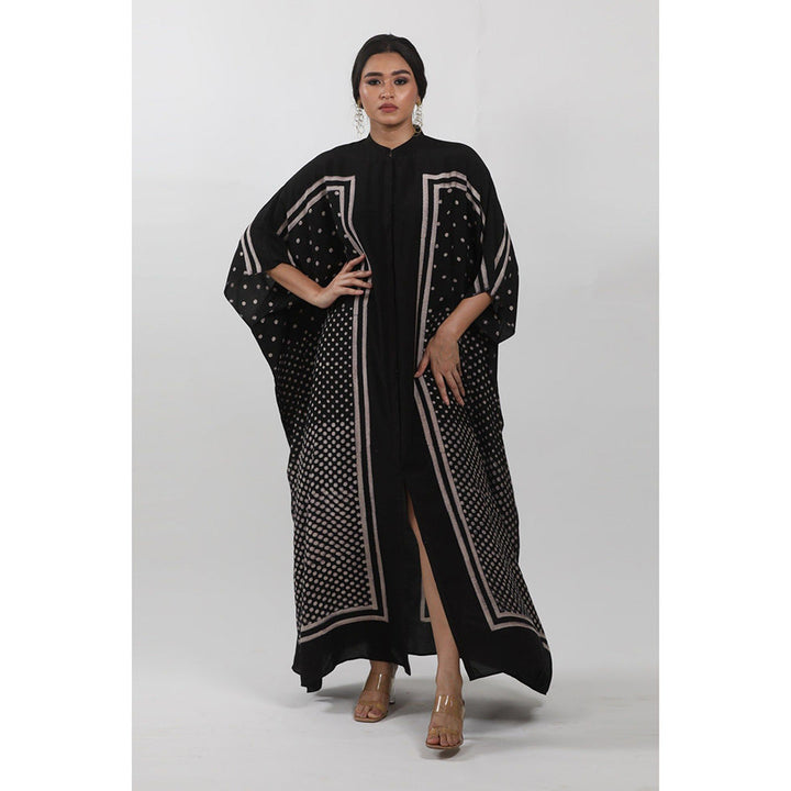 Krishna Mehta Black Polka Dots Printed Kaftan