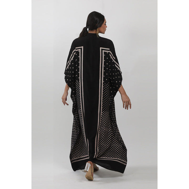 Krishna Mehta Black Polka Dots Printed Kaftan