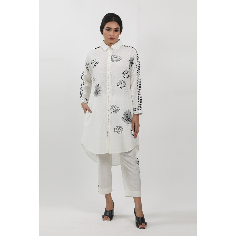 Krishna Mehta White Printed Shirt Tunic