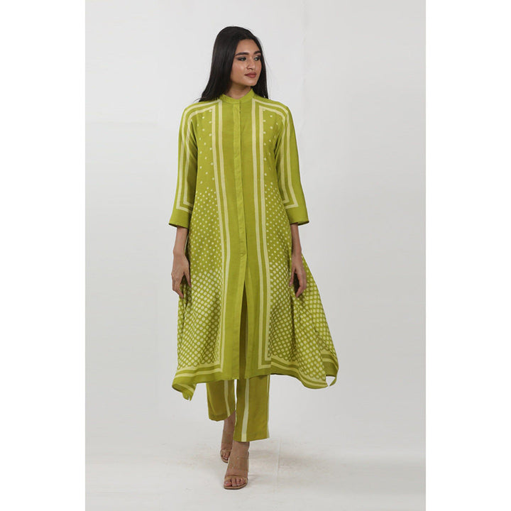 Krishna Mehta Green Dotted Printed Tunic