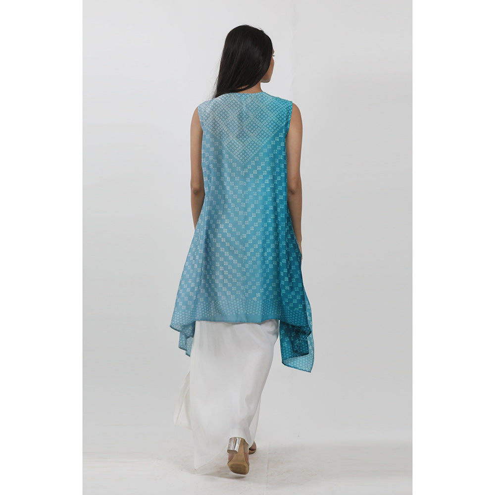 Krishna Mehta Blue Shaded Block Printed Asymmetric Jacket