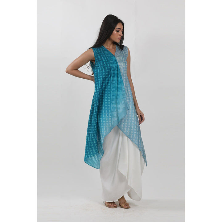 Krishna Mehta Blue Shaded Block Printed Asymmetric Jacket