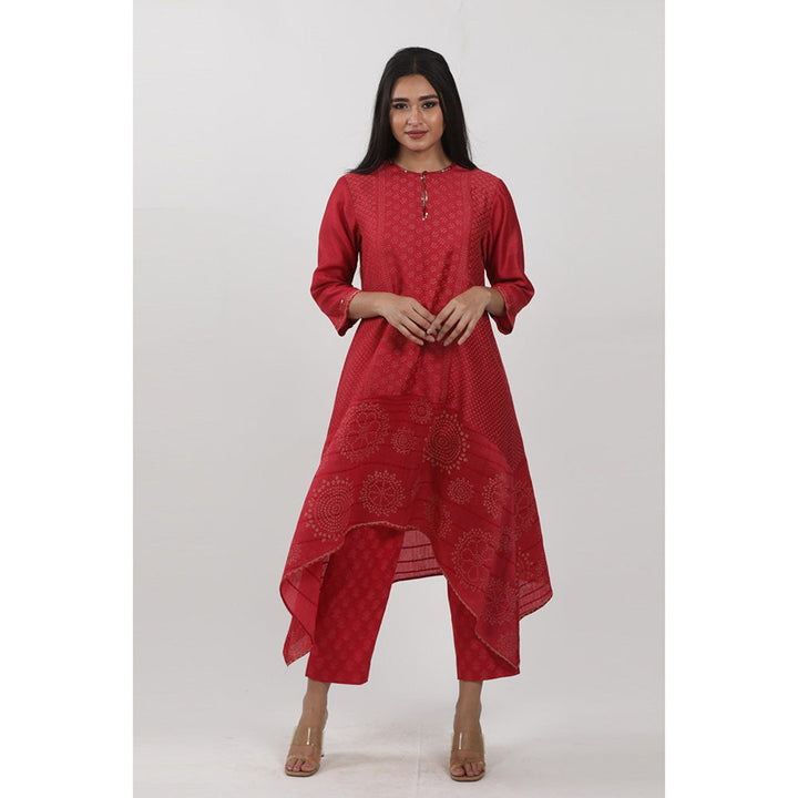 Krishna Mehta Red Printed Asymmetric Tunic