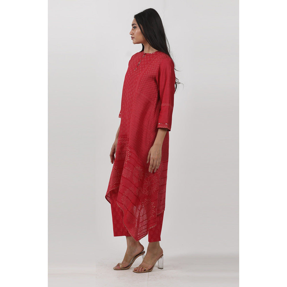 Krishna Mehta Red Printed Asymmetric Tunic