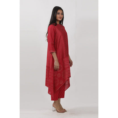 Krishna Mehta Red Printed Asymmetric Tunic