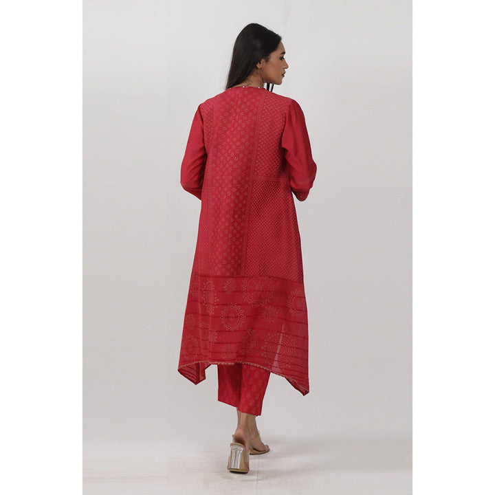 Krishna Mehta Red Printed Asymmetric Tunic