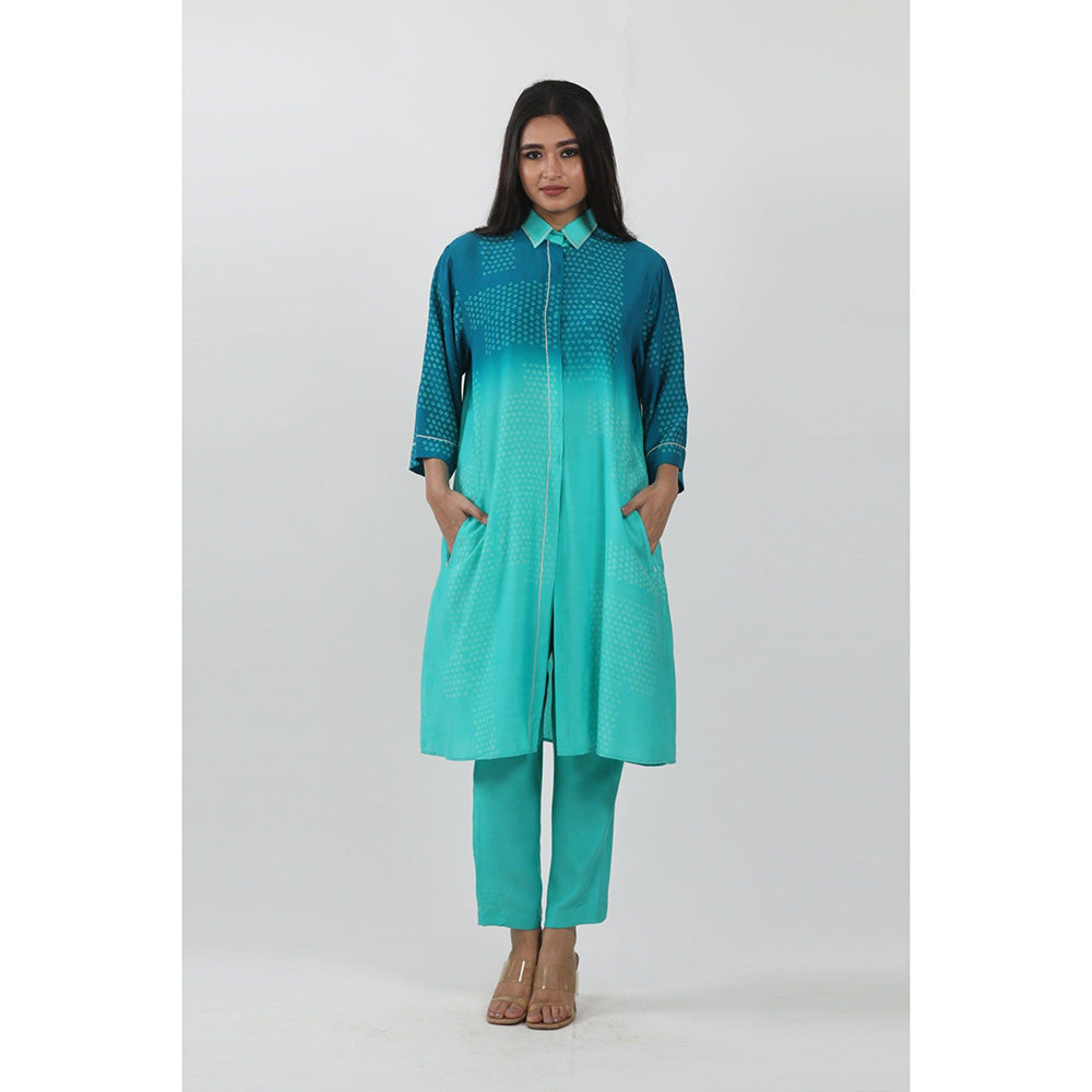 Krishna Mehta Turquoise Shaded Printed Co-Ord (Set of 2)