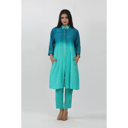 Krishna Mehta Turquoise Shaded Printed Co-Ord (Set of 2)
