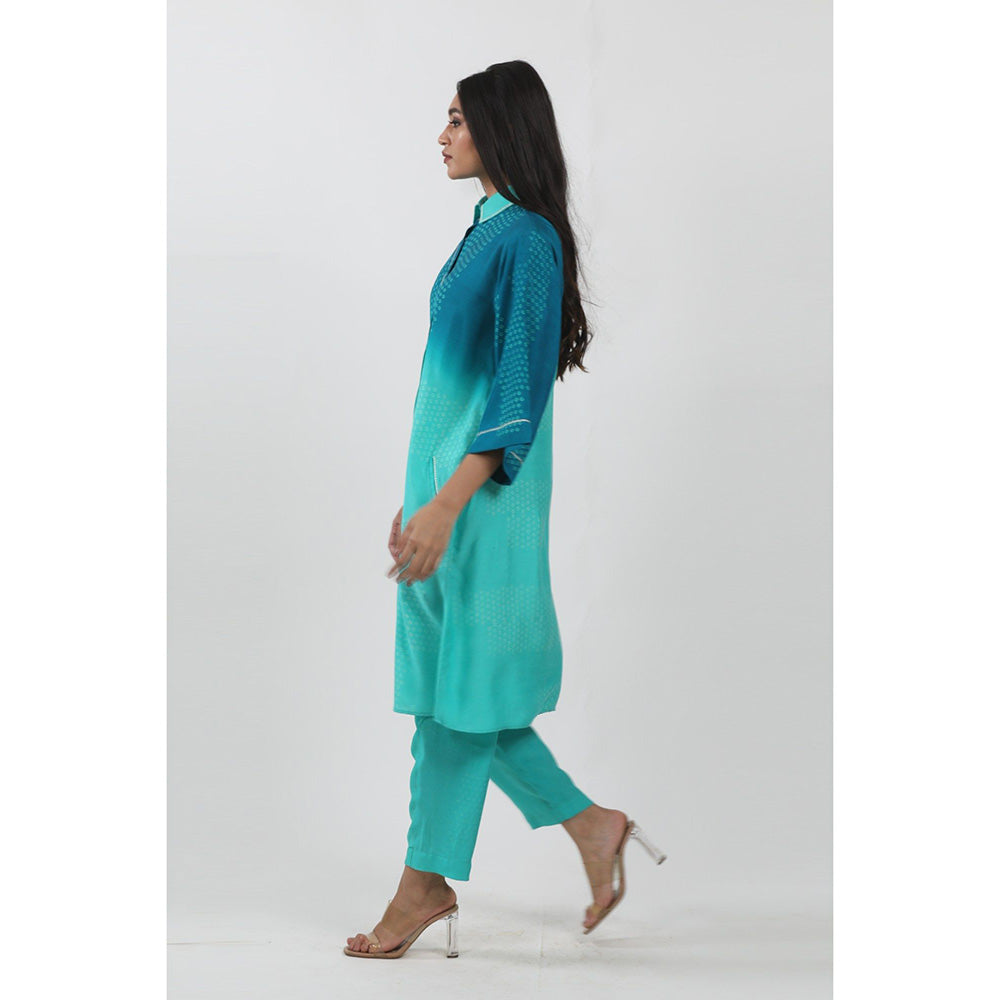 Krishna Mehta Turquoise Shaded Printed Co-Ord (Set of 2)