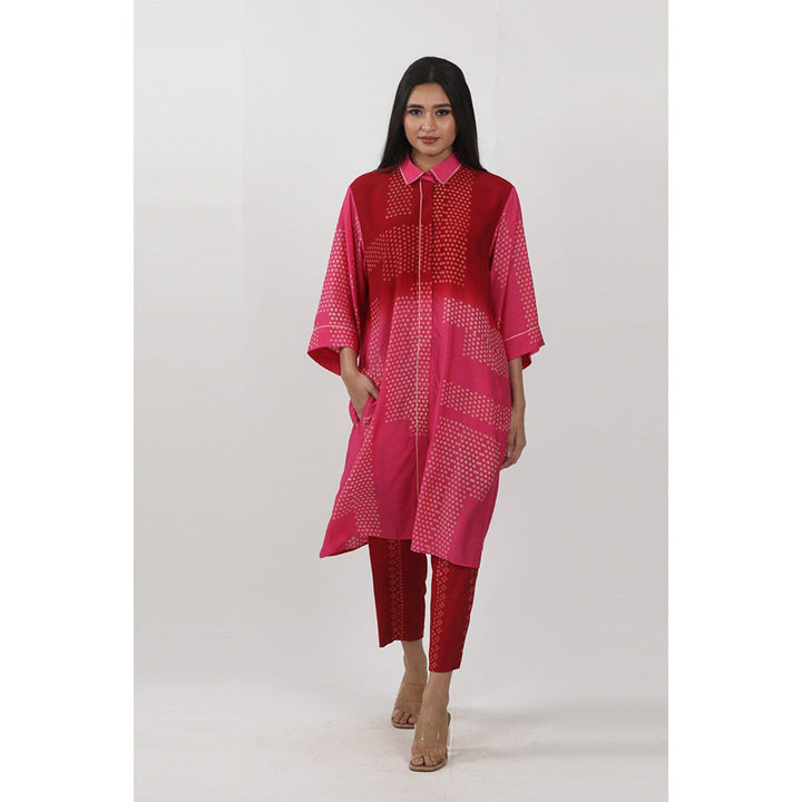 Krishna Mehta Red Shaded Printed Co-Ord (Set of 2)