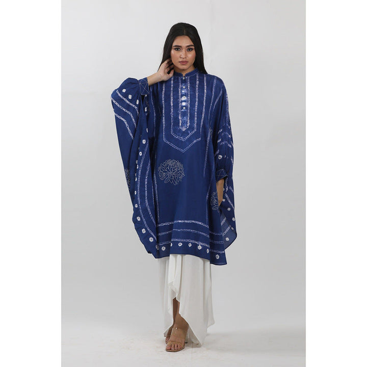 Krishna Mehta Navy Blue Tie-Dye Short Kaftan