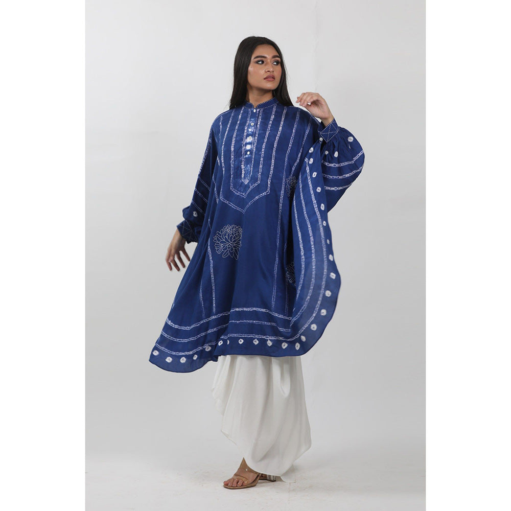 Krishna Mehta Navy Blue Tie-Dye Short Kaftan