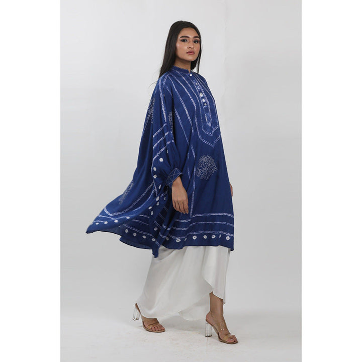 Krishna Mehta Navy Blue Tie-Dye Short Kaftan