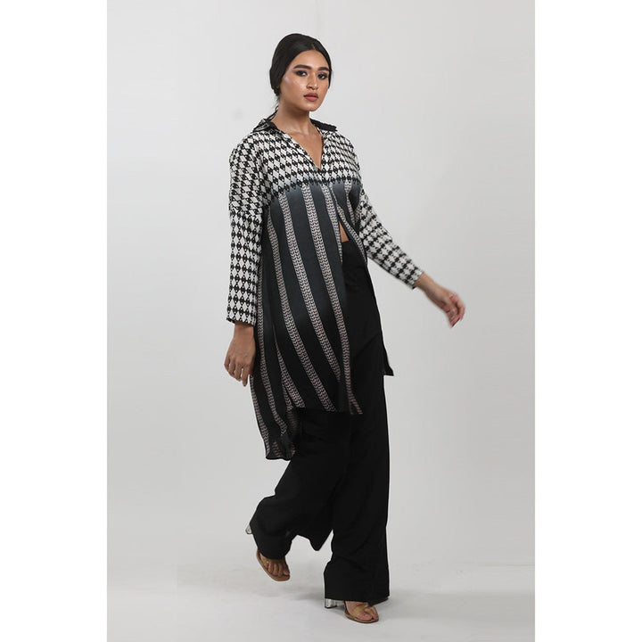 Krishna Mehta Black & White Shaded Block Printed & Embroidered Tunic