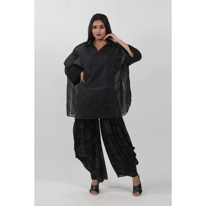 Krishna Mehta Black Printed Short Kaftan