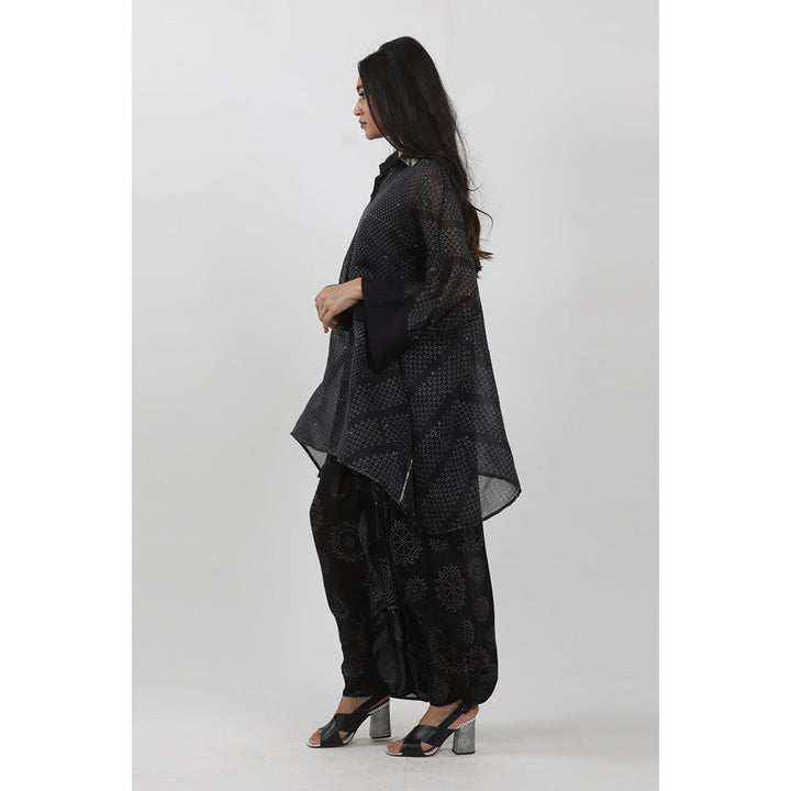 Krishna Mehta Black Printed Short Kaftan