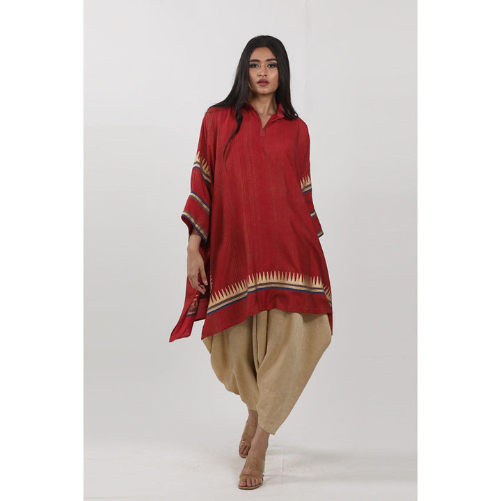 Krishna Mehta Red Block Printed Kaftan