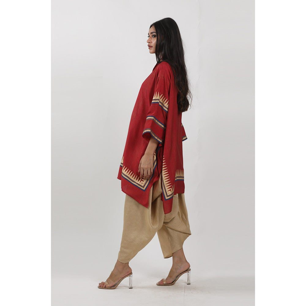 Krishna Mehta Red Block Printed Kaftan