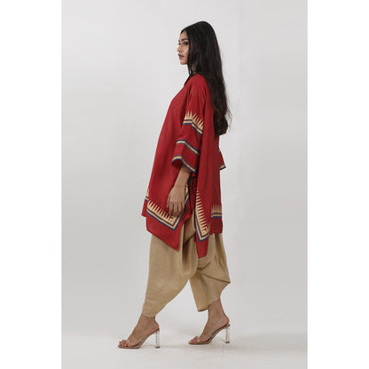 Krishna Mehta Red Block Printed Kaftan