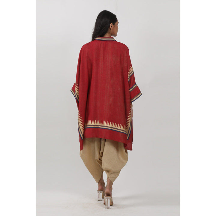 Krishna Mehta Red Block Printed Kaftan