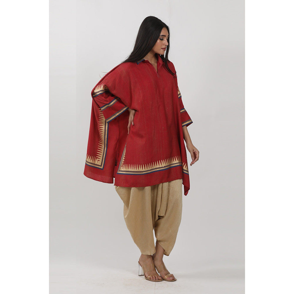 Krishna Mehta Red Block Printed Kaftan