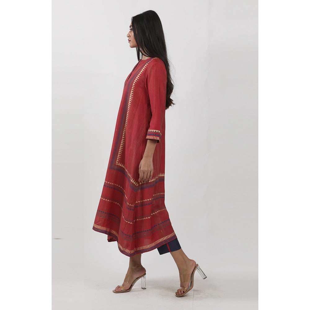 Krishna Mehta Red Block Printed Tunic