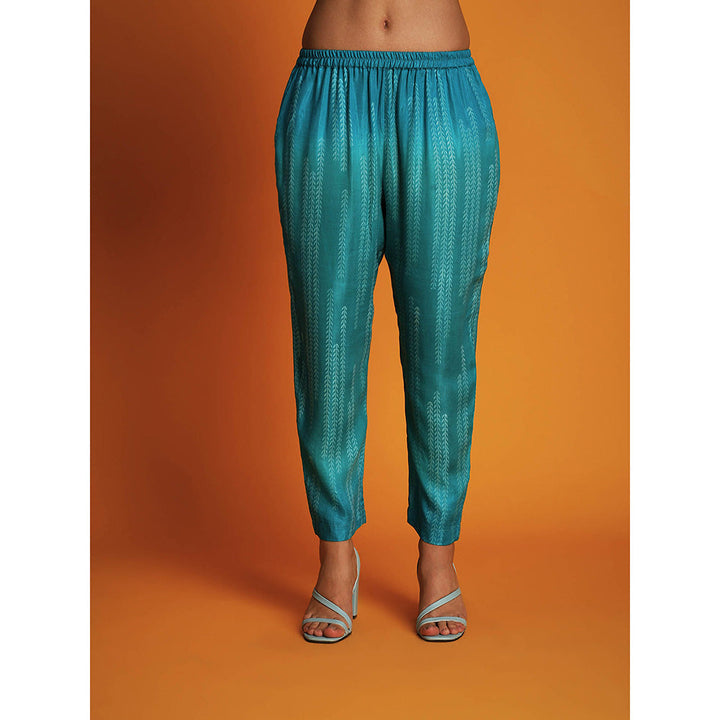 Krishna Mehta Teal Printed Pant