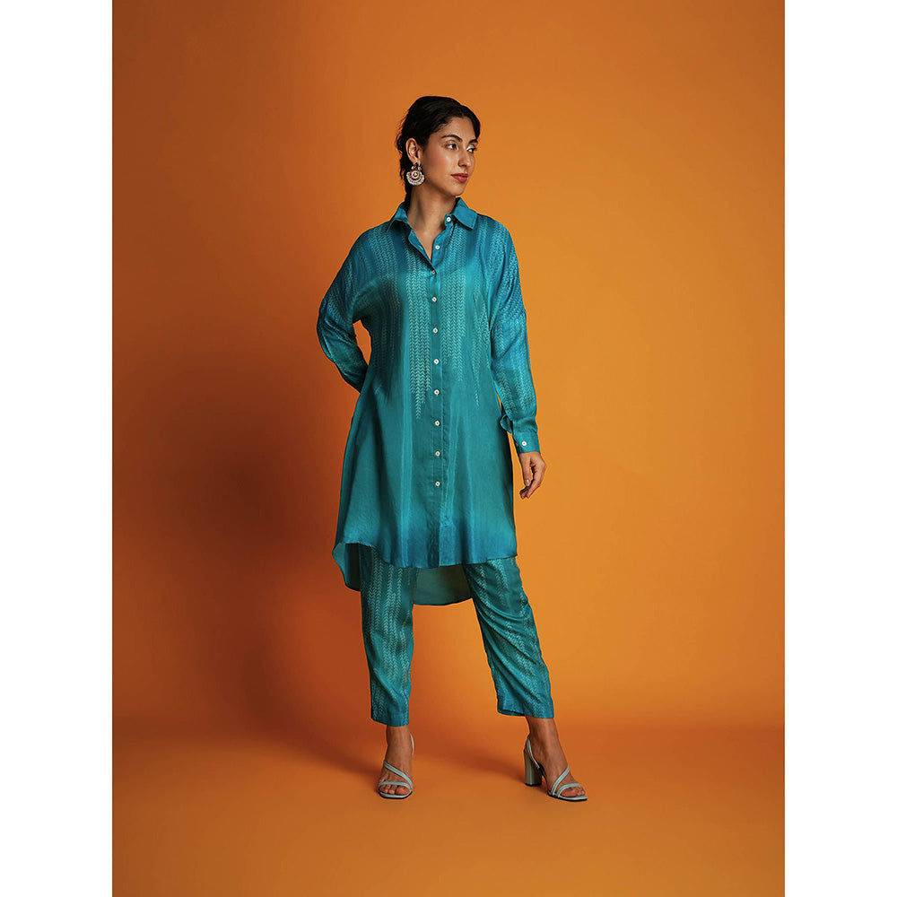 Krishna Mehta Teal Printed Pant